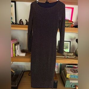 Topshop Long Sleeve Sparkle Bodycon Dress - Black with Metallic Flecks
